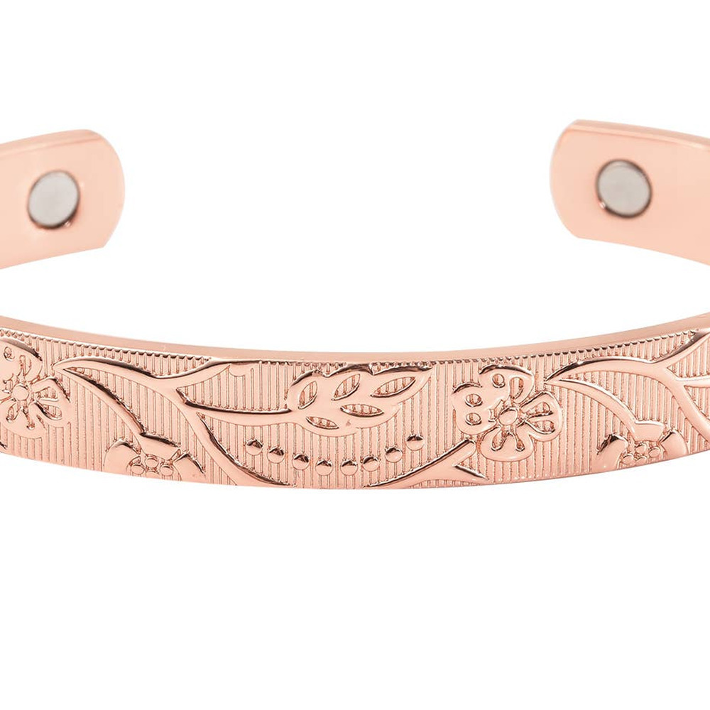 Rose Gold Cuff Bracelet Floral Vine Pattern Adjustable Magnetic Bracelet Health - Picture 2 of 5